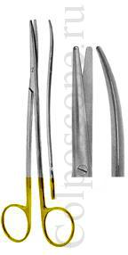 Ножницы по Фино-Метценбауму с твердосплавными вставками вертикально-изогнутые для рассечения мягких тканей и сосудов с изогнутыми ручками длина 200 мм
