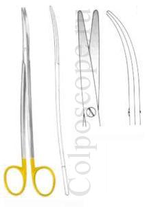 Ножницы вертикально-изогнутые для рассечения мягких тканей и сосудов с изогнутыми ручками с твердосплавными вставками по Фино-Метценбауму, длина 200 мм