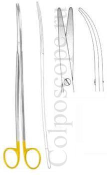 Ножницы по Фино-Метценбауму с твердосплавными вставками вертикально-изогнутые для рассечения мягких тканей и сосудов с изогнутыми ручками длина 230 мм