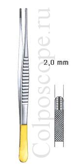 Пинцет хирургический атравматический DE BAKEY прямой длина 240 мм твёрдосплавный ширина 2 мм твёрдосплавный