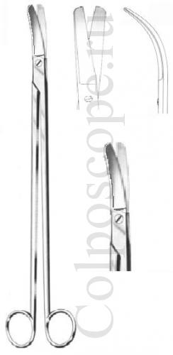 Ножницы вертикально изогнутые для рассечения мягких тканей и сосудов ректальные длина 325 мм (аналог ножниц Aesculap BC617R)