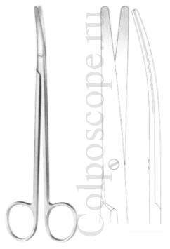 Ножницы вертикально-изогнутые для рассечения мягких тканей и сосудов по Нельсону-Метценбауму, длина 250 мм