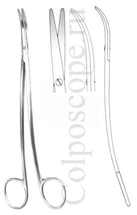 Ножницы вертикально-изогнутые для рассечения мягких тканей и сосудов с изогнутыми ручками по Фино-Метценбауму, длина 180 мм