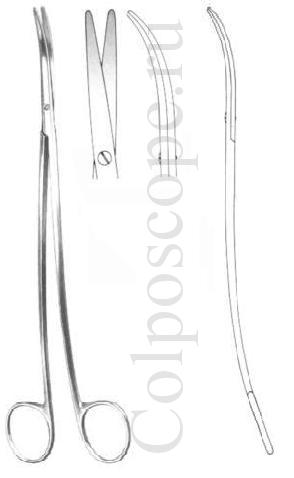 Ножницы вертикально-изогнутые для рассечения мягких тканей и сосудов с изогнутыми ручками по Фино-Метценбауму, длина 230 мм