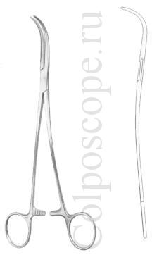 Зажим-диссектор по Мартину-Оверхольту вертикально-изогнутый с изогнутыми ручками, длина 220 мм