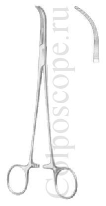 Зажим-диссектор по Оверхольту вертикально-изогнутый с прямыми ручками длина 210 мм