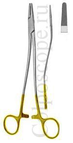 Иглодержатель хирургический с твердосплавными вставками по Боземанну с изогнутыми ручками длина 270 мм