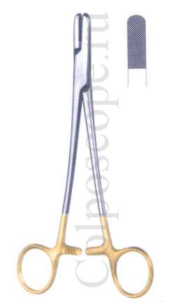 Иглодержатель хирургический для лигатуры и скручивания проволоки с твердосплавными вставками по Зангену мощный, длина 185 мм